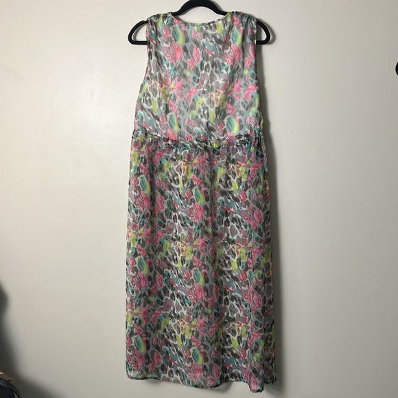 KOOVS maxi Dress sleeveless colourful abstract print sheer split front skirt - Picture 4 of 11